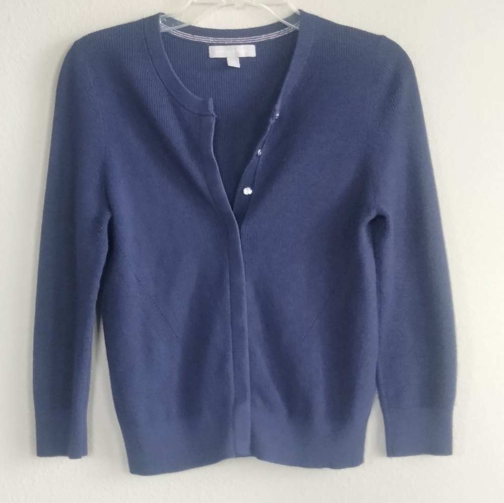 Banana Republic Size Medium Blue Silk Women's Cardigan With Hidden Buttons